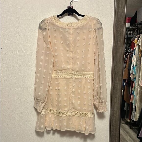 7•NWT Lulus | Might Be Magic | Ivory Clip Dot Long Sleeve Mini Dress | Large - Picture 11 of 12